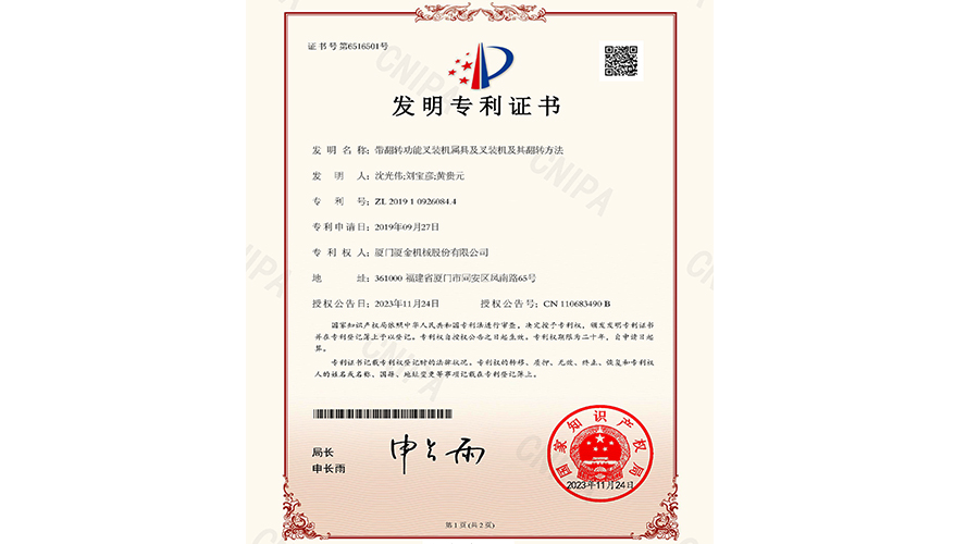 XIAJIN MACHINERY adds one more national invention patent